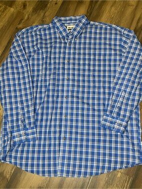 Wrangler Riata 4XL Plaid Button Down Shirt Blue Long Sleeve Western Casual